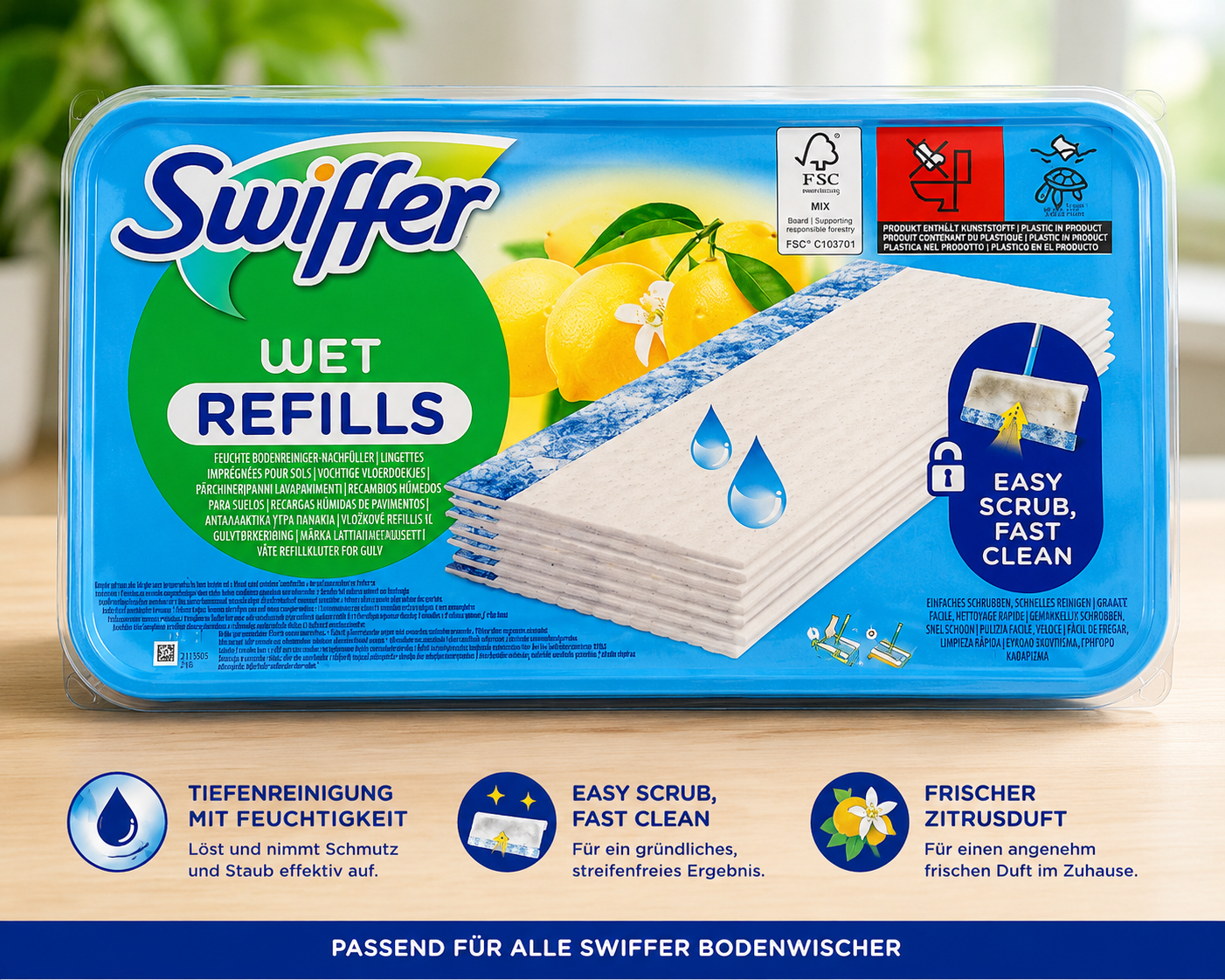 Swiffer Wet Wischtücher Nachfüller Citrus Fresh – 24 Stück