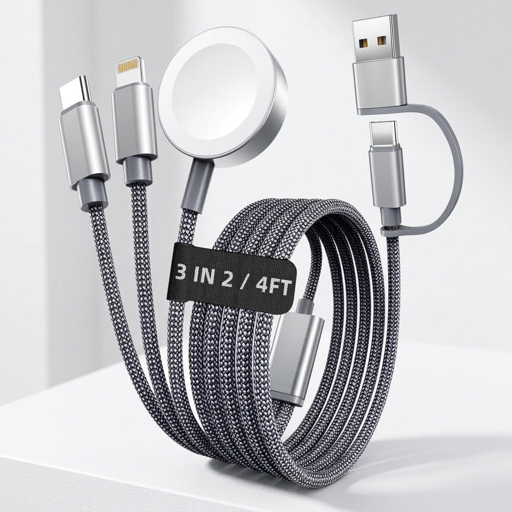 3-in-2 Multi-Ladekabel für Apple Watch, iPhone & USB-C – 1,25 m